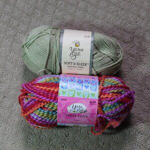 Set of 2 Skeins Yarn Bee Soft & Sleek Sage Green & First Love Brights Yarn